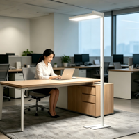 Lampe de sol LED pour bureau, design européen, commande tactile, température de couleur réglable 3000K-6000K, abat-jour en métal, construction en aluminium