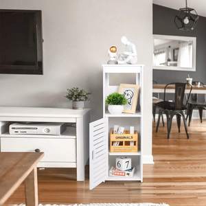 Mobiletto Salvaspazio per Bagno, Armadietto da Terra Stretto con Porta e Ripiani, Portarotolo Integrato - Product Image 4