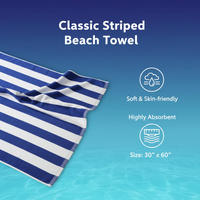 Wholesale 100% Cotton Terry 30x60in Summer Beach Towel 400GSM Blue Striped Water-absorbing Quick-dry Bath Towel