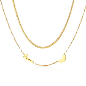 Collar de Acero Inoxidable con Colgante de Corazón y Cadena de Serpiente Chapada en <span class=keywords><strong>Oro</strong></span> de 18K, Regalo para Mujer, Venta al Por Mayor - Product Image 1