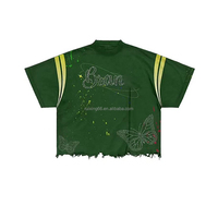 Ensemble assorti personnalisé en gros pour hommes, motif papillon, short et t-shirt délavé à l'acide avec ourlet brut, style Y2K Hip Hop, fabricant OEM