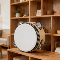 Tambourin en bois personnalisé de 25 cm (8 pouces) pour mariage, instruments de musique pour enfants, accessoires, jouet éducatif, vente en gros