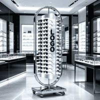 Promotion : Présentoir à lunettes sur pied blanc 192 places avec roulettes pivotantes pour exposition de montures