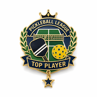 Op maat gemaakte pickleball league award pins, verguld met zacht emaille, top speler badges met stervormige bedel voor toernooiprijzen