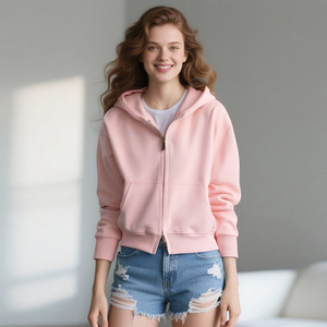 Ventes en gros de sweats à capuche zippés pour femmes, logo personnalisé imprimé, mélange de polyester et de coton 350 g/m², <span class=keywords><strong>polaire</strong></span> pour femmes - Product Image 2