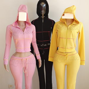 Set di <span class=keywords><strong>tuta</strong></span> da <span class=keywords><strong>donna</strong></span> a maniche lunghe con cerniera con foro per il pollice e <span class=keywords><strong>pantaloni</strong></span> a zampa larga set da salotto in due pezzi - Product Image 5