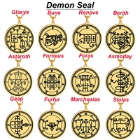Collier pendentif en acier inoxydable doré avec les sceaux des 72 esprits, la Clé de Salomon la plus petite, Asmoday, Demon Origins, Goetia