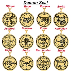 จี้สร้อยคอเหล็กกล้าไร้สนิมสีทองลายตราผนึก 72 วิญญาณแห่งกษัตริย์โซโลมอน คีย์เลสเซอร์ อัสโมเดย์ ต้นกำเนิดปีศาจ โกเอเทีย - Product Image 3