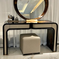 Meuble de chambre à coucher, coiffeuse moderne en bois, design moderne d'usine, placage de bois naturel brun