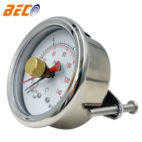 2.5" Water Pressure Gauge 0-10bar/140psi with Red Memory Pointer U-bracket Oil Filled Shock-Resistant Pressure Gauge Back Mount