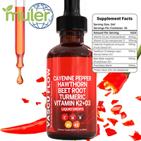 Complément Herbal OEM Marque Blanche Poivre de Cayenne, Aubépine, Racine de Betterave, Curcuma, Vitamines K2 + D3 pour le Soutien de la Santé