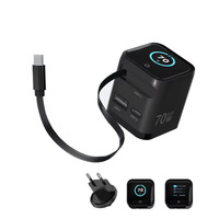 Chargeur GaN certifié 70W US EU UK avec écran intelligent, chargeur multi-ports pliable à prise rétractable pour ordinateur portable, prise EU et US