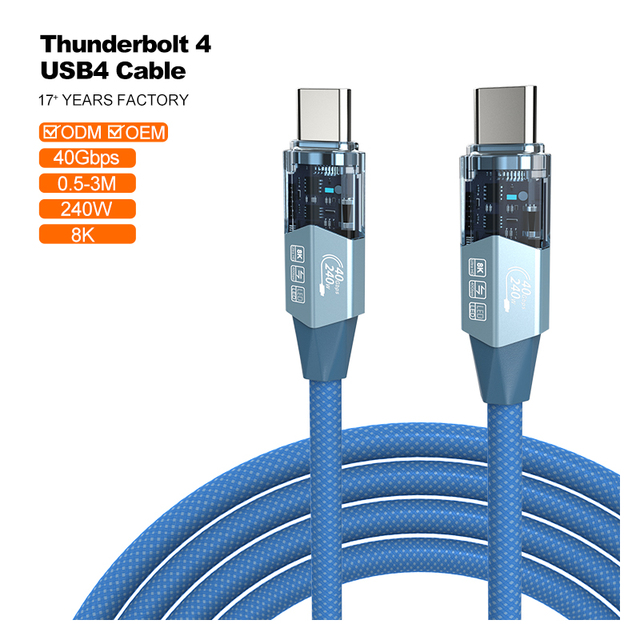 Thunderbolt 4 PD 240W 40Gbps Support Full-Featured USB 4 Compatible Fast Charging Cable with Cotton Web for MacBook Pro EGPU