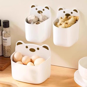 Boîte de rangement murale en forme d'ours de dessin animé mignon pour oignons verts, gingembre, ail et autres produits de cuisine ; pas de perçage nécessaire. - Product Image 2