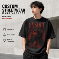Hersteller Maßgeschneidertes Vintage Acid-Washed Übergroßes Baumwoll-T-Shirt für Herren Übergroßer Vorderseitiger Strass-Grafikdruck Streetwear T-Shirt