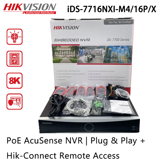Hikvision IDS-7716NXI-M4/16P/X 16CH 16PoE 8K DeepinMind NVR | Deep Learning Face Recog Perimeter Protect,H.265+ Plug&Play PoE