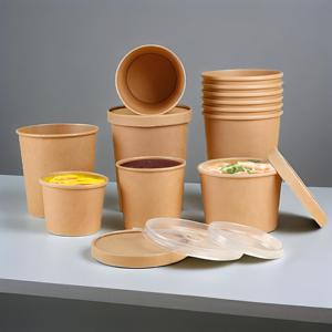 Contenant en carton kraft avec revêtement PLA pour nouilles, soupe, salade, ramen, avec couvercle, blanc - Product Image 5