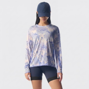 Футболка с длинным рукавом из мериносовой шерсти и тенсела для активного отдыха, антибактериальная, для марафона и трейлраннинга, фиолетово-зеленая - Product Image 1