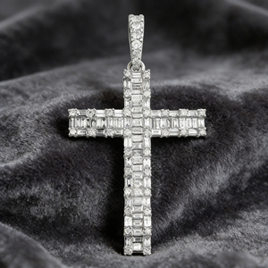 CUSTOM SILVER 10K/14K/18K GOLD PLATED LAB GROWN CVD DIAMOND CLASSIC ENGAGEMENT GIFT SWEATER <b>CHAIN</b> NECKLACE <b>CROSS</b> PENDANT VS - Product Image 2
