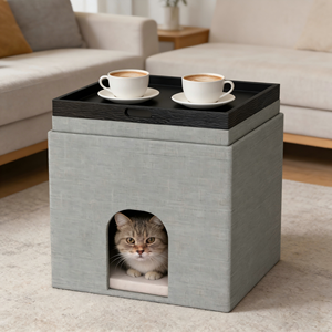 Pouf moderne 3-en-1 pour chat avec couvercles rabattables, plateau de service et boîte de rangement peu encombrante pour villa, appartement, cuisine, salle à manger - Product Image 2