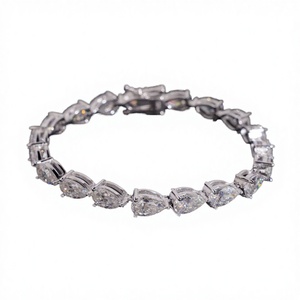 Pass Diamond Tester Fine Jewelry 925 Sterling Silver Rose Gold Plated Iced VVS Moissanite Fancy Cut Pear Cut <b>Charm</b> Bracelet - Product Image 3