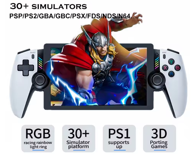 2026P M28 Retro Handheld Game Console 7.1 Inch for PS2 PSP N64 Hall Joystick 4K Output RGB Children's Toys