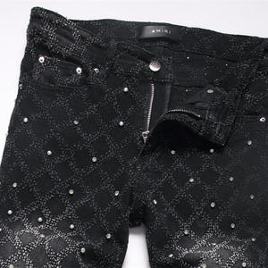 جينز رجالي عالي الجودة في الشارع بنطال واسع مكدس ومطرز بالماس مطرز مطاطي جينز ضيق ممزق بنطال واسع - Product Image 1