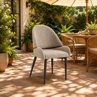Chaise de salle à manger en tissu nordique avec dossier capitonné, design sans accoudoirs, pieds coniques en métal, coussin moelleux