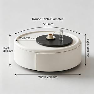 Creamy Minimalist Coffee <b>Table</b> & Side Set Black-White Contrast Rotating Tray Eco-Friendly Living Room Furniture - Product Image 4