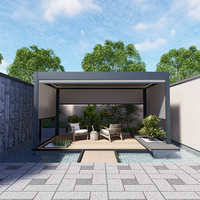 Pergola extérieure en aluminium sur mesure avec lames motorisées, toit automatique en aluminium thermolaqué, y compris un store enrouleur