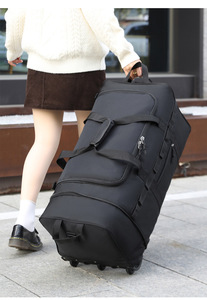 Unisex Polyester large capacity folding travel <b>wheel</b> bag <b>backpack</b> unisex cross body shoulder multi functional luggage bag - Product Image 6
