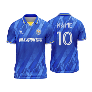 Chemises de football entièrement personnalisables School Club Team Retro Sublimation Collar Polyester Soccer Jersey - Product Image 1
