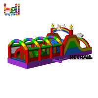 Château gonflable d'extérieur pour enfants avec parcours d'obstacles et toboggan – Grande vente sur le thème des animaux