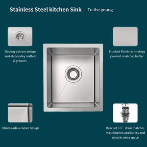 Db Stainless Steel Single Bowl <b>Kitchen</b> <b>Sink</b> 17 X 19 X 9 Undermount Modern Design Brushed Finish Easy To Clean - Product Image 4
