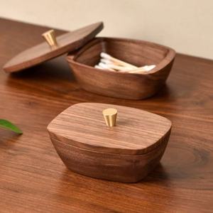 Boîte à cure-dents en bois massif, couverte, faite à la main, rangement de bureau pour usage domestique - Product Image 2