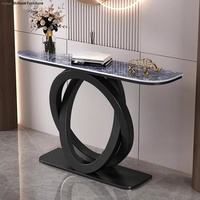 Mesa de Entrada de Estilo Italiano Moderno y Sencillo, Multifuncional, de Metal y Piedra, con Diseño Semicircular, de Lujo Ligero