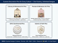 Tas Belanja Bentuk Antik Modern Kustom Berbahan Enamel untuk Latar Belakang Krim Emas Poles Elektroplating dengan Teks Arab dan Gambar Kartun