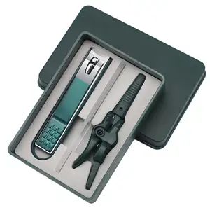 Kit de cortador de unhas em aço inoxidável com 3 peças, aparador de pêlos para nariz e uso nos dedos, novo design, com caixa de plástico EVA