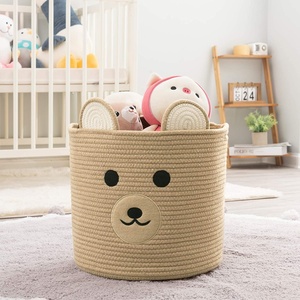 Bear Decorative Cotton Rope Toy Storage Basket <strong>Small</strong> Foldable Fabric Nursery <strong>Hamper</strong> Handles Brown Baby Laundry Basket Households - Product Image 4