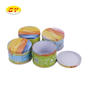 Round cake tin box packaging custom printed pattern round tin can Silver round iron box