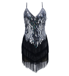 Robe de danse latine brillante avec bretelles et franges, tenue de salle de bal, jazz, rumba, samba, costume de danse de scène pour femmes - Product Image 4