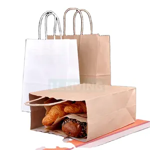 Vietnam Wholesale Custom Brown kraft disposable paper bag for Food Packaging Takeaway Paper bag with Handle Gold supplier