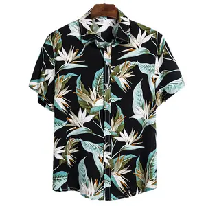 مخصص شعار بارد طباعة قميص هاواي صيفي النسيج زر أسفل قميص