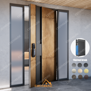 Porte d'entrée de luxe dorée, porte principale de villa en aluminium sur mesure, style Moyen-Orient - Product Image 2