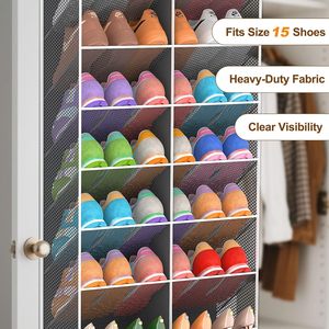 Over The Door <b>Shoe</b> Organizer 20 Pockets Breathable Mesh Hanging Rack For Closet <b>Storage</b> Dark Grey Rectangle Shape Hook Type - Product Image 5