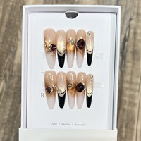Faux ongles 3D faits main motif fleur diamant, lot de 10 pièces avec pointes longues, formes carrées, amande, stiletto et motifs papillon pour doigts