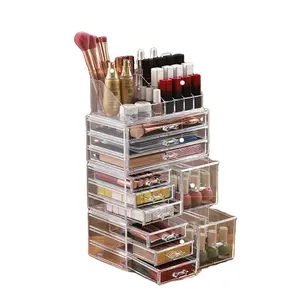 Porte-pinceau organisateur de maquillage transparent en acrylique de luxe en gros avec tiroir de boîte de rangement rouge à lèvres pour les soins de la peau de bureau cosmétiques pour la maison