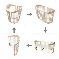 Ensemble de meubles de nurserie vernis NZMAN, convertible 3-en-1, lit bébé ovale en bois sans BPA, berceau avec roulettes