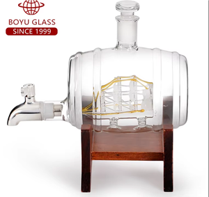 Distributeur unique en verre borosilicate fait à la main, baril en verre <span class=keywords><strong>de</strong></span> 1000 ml, carafe à whisky avec <span class=keywords><strong>bouchon</strong></span>, support en bois - Product Image 2