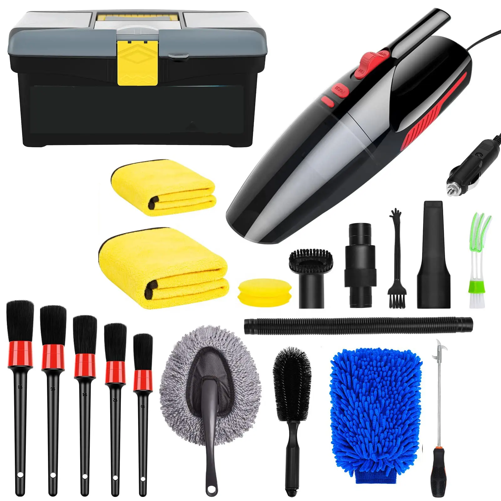 Portable Car Vacuum Cleaner Car Detailing Wash Cleaning Set Kit with Vacuum Box